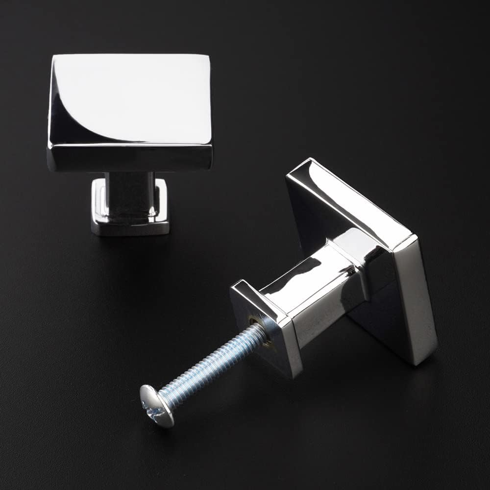 KOOFIZO 10 Pack Polished Chrome Cabinet Knobs Chrome Drawer Knobs K08 Square Single Hole Cabinet Pulls for Cabinets Drawer Dresser Cupboard Bedroom Closet Bathroom Vanity