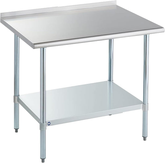 ROCKPOINT Stainless Steel Prep & Work with Backsplash 30x36 Inches, NSF Commercial Heavy Duty Table with Undershelf for Kitchen, Home and Hotel