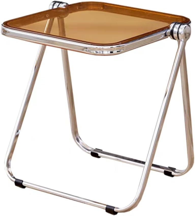 16.2" × 14.1" Acrylic Folding Table, Small Lightweight End Table for Living Room, Bedroom and Small Room, Sturdy Metal Frame with No Assembly Required, Space-Saving Storage Design (Tawny)