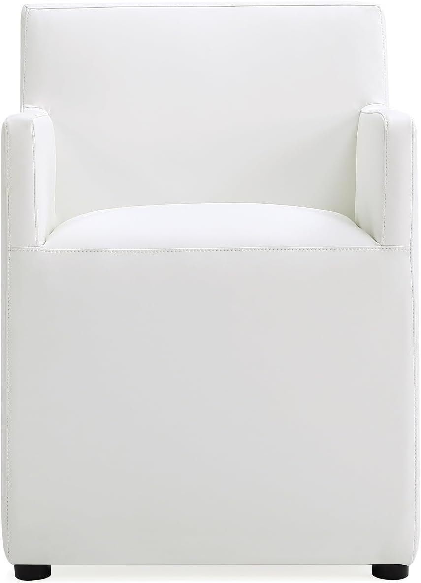 Manhattan Comfort Anna Square Modern Dining Chair with Arms, Head-to-Toe Faux Leather Upholstered Accent Armchair with Plastic Foot Padding, Set of 2, Cream