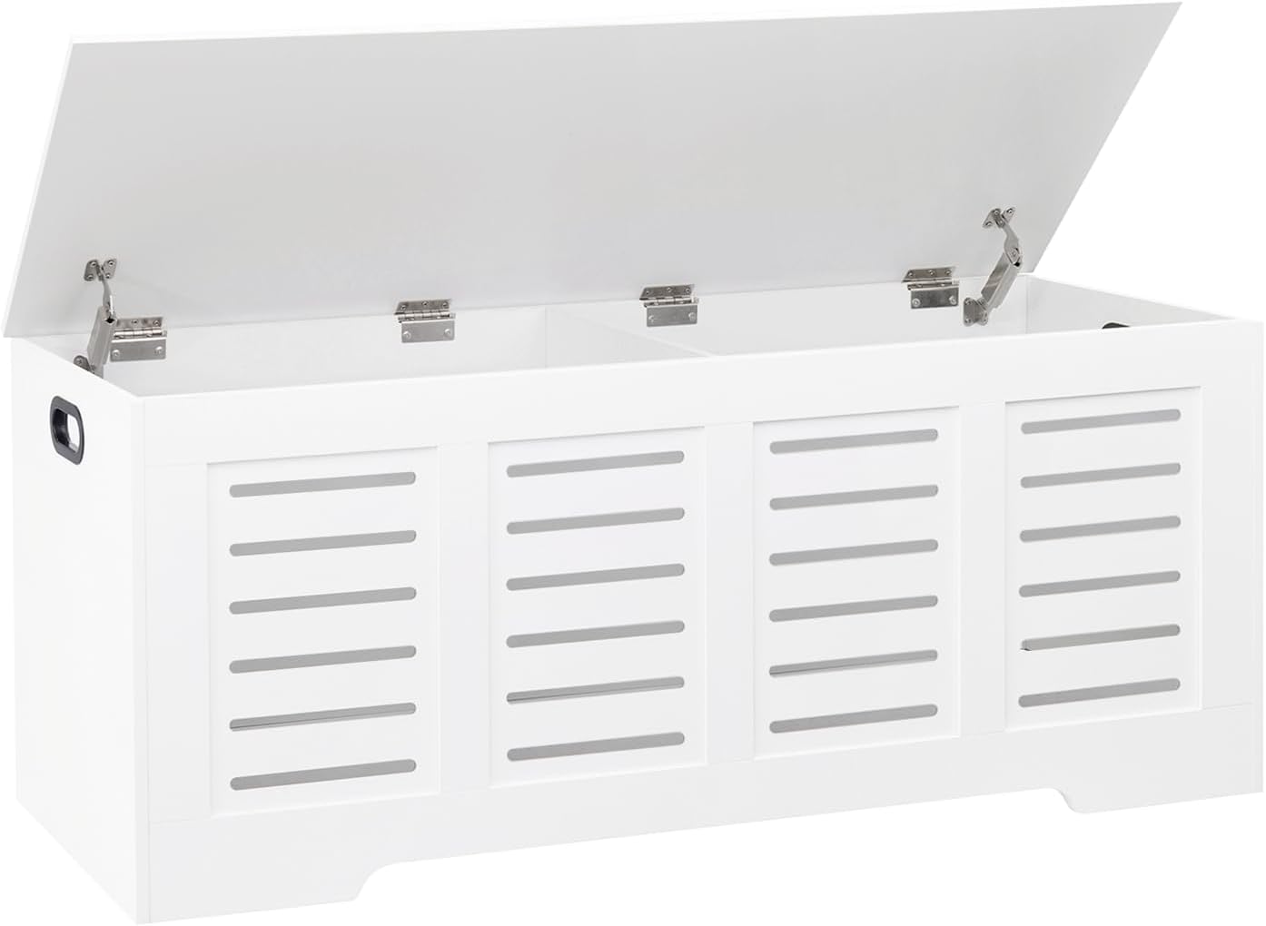 DINZI LVJ Storage Chest, 47.3” Wooden Toy Box with 2 Safety Hinges, Retro Entryway Shoe Storage Bench with Flip-Top, Sturdy Large Storage Trunk for Living Room, Bedroom, Easy Assembly, White