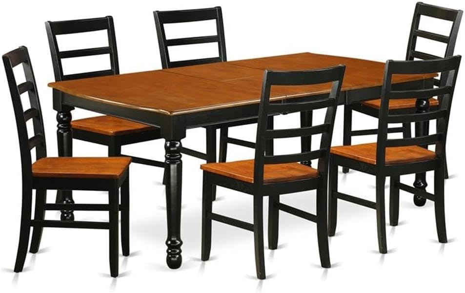 East West Furniture DOPF7-BCH-W 7 Piece Kitchen Table & Chairs Set Consist of a Rectangle Dining Room Table with Butterfly Leaf and 6 Solid Wood Seat Chairs, 42x78 Inch, Black & Cherry