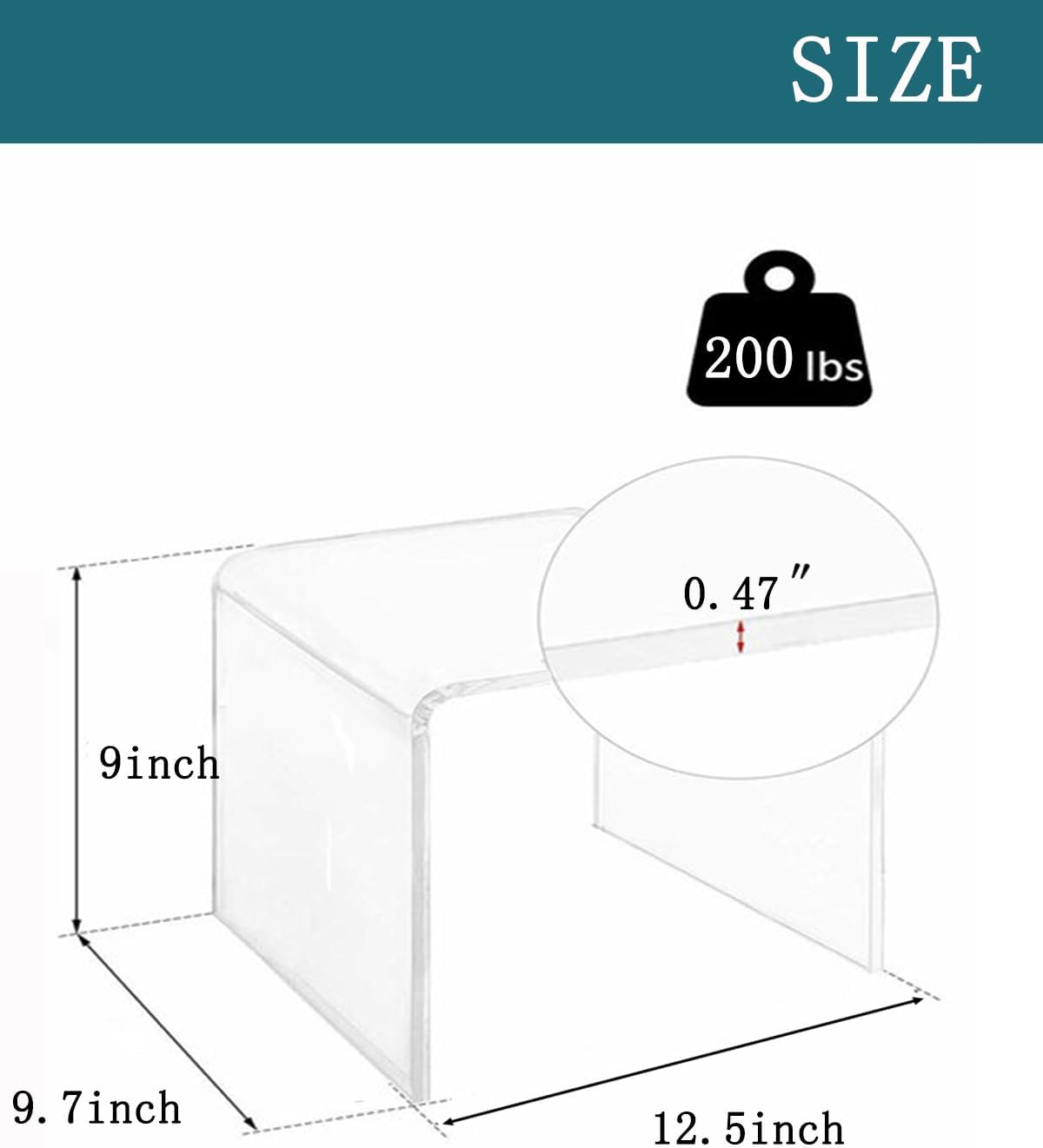 Acrylic Kids' Step Stool – Clear Small Footstool for Bathroom, Kitchen & Bedroom, 12.5”x9.7”x9”, Holds 200lbs, Multi-Use as Toilet Stool, Shower/Water-Resistant Stool, Seating and Placing Items