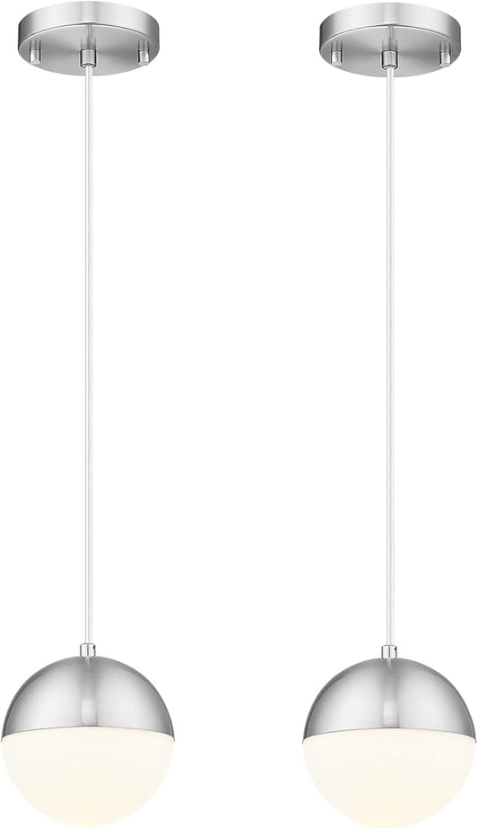 LMS Mid Century Pendant Lights, Brushed Nickel Kitchen Island Light Fixtures with White Globe Glass Shade, Adjustable Hanging Cord, 2-Pack for Home Office Dining Room Bathroom, LMS-186PL-BNWS2PK