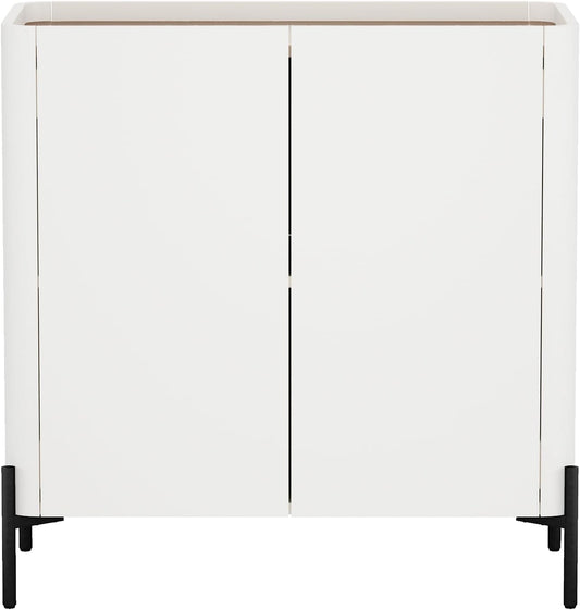 Manhattan Comfort Abbey Accent Cabinet with Doors, Tray Top Design and Adjustable Shelves, Sleek Modern Storage Furniture for Dining Area, Living Room, Bedroom, Entryway, Maple and Off White