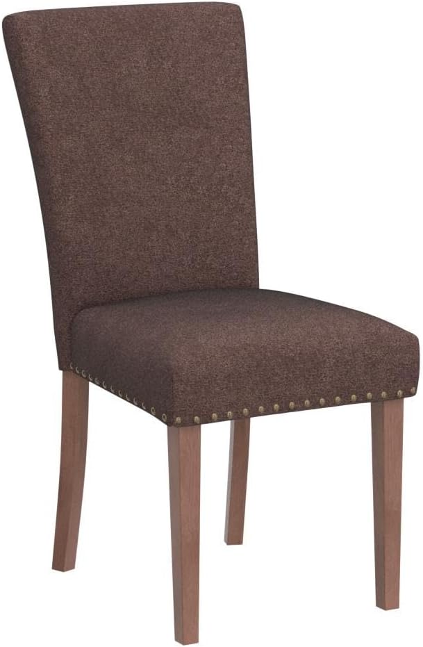 COLAMY Upholstered Parsons Dining Chairs Set of 4, Fabric Dining Room Kitchen Side Chair with Nailhead Trim and Wood Legs - Brown