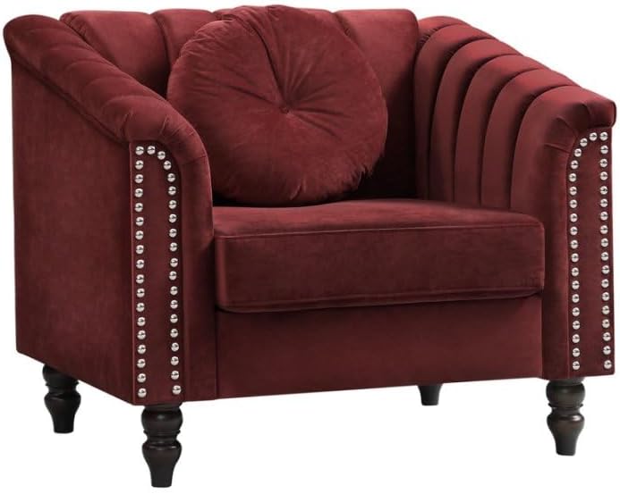Accent Chair, Single Couch Chair with Style Button Tufted, Scroll Arms and Nailhead for Living Room, Office, Apartment-Red