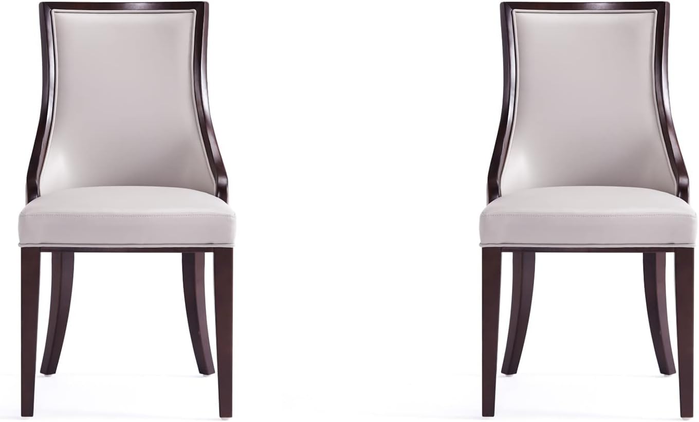 Manhattan Comfort Grand Avenue Faux Leather Dining Chairs, Parsons Accent Furniture with Padded Wingback Seat and Solid Beech Wood Frame, Set of 2, Light Grey