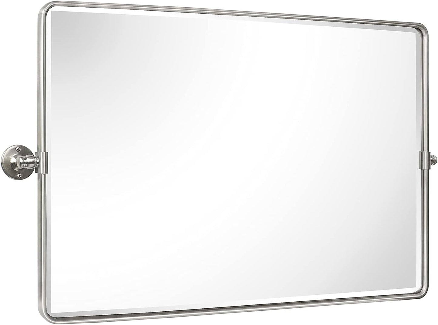 TEHOME 24 x 38'' Horizontal Farmhouse Brush Nickel Metal Framed Pivot Rectangle Bathroom Mirror Tilting Beveled Vanity Mirrors for Wall