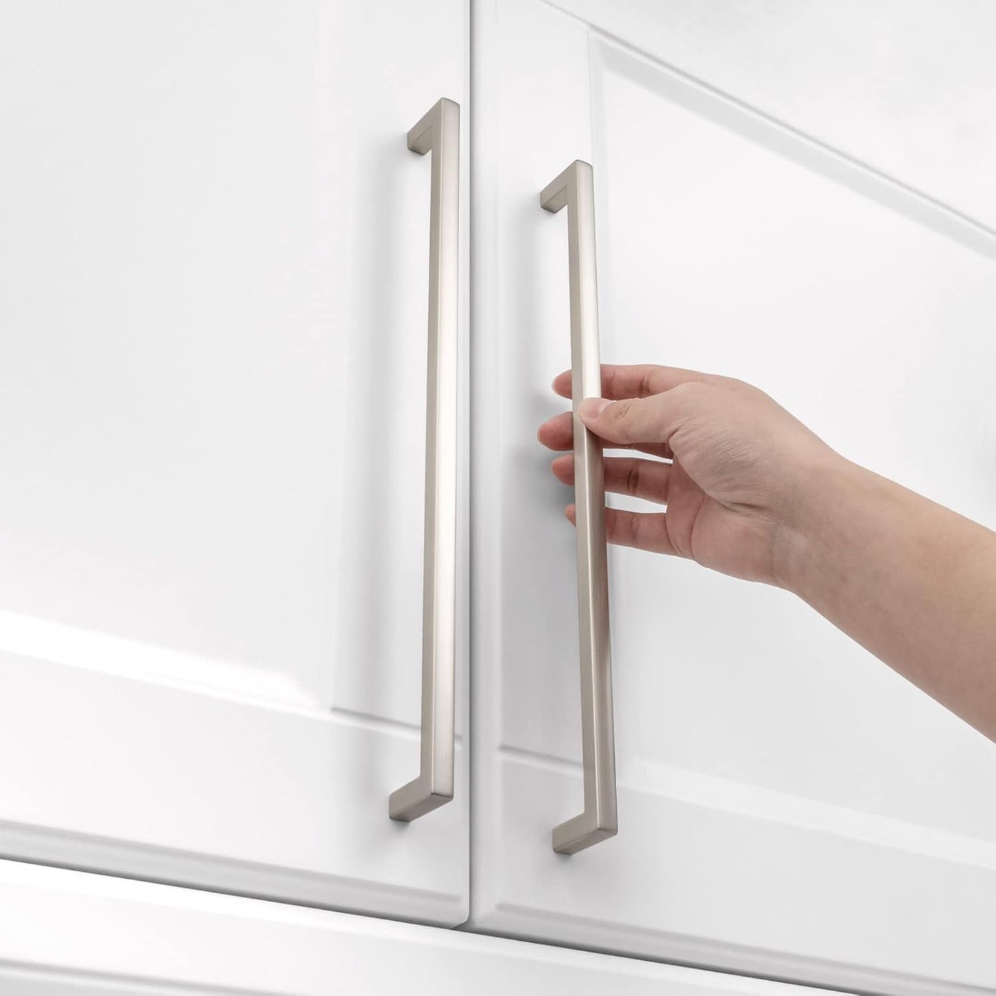 KOOFIZO Solid Square Bar Cabinet Handle - Brushed Nickel Furniture Pull, 12.6 Inch/320mm Screwhole Distance, 1-Piece for Kitchen Cupboard Door, Bedroom Dresser Drawer, Bathroom Wardrobe Hardware