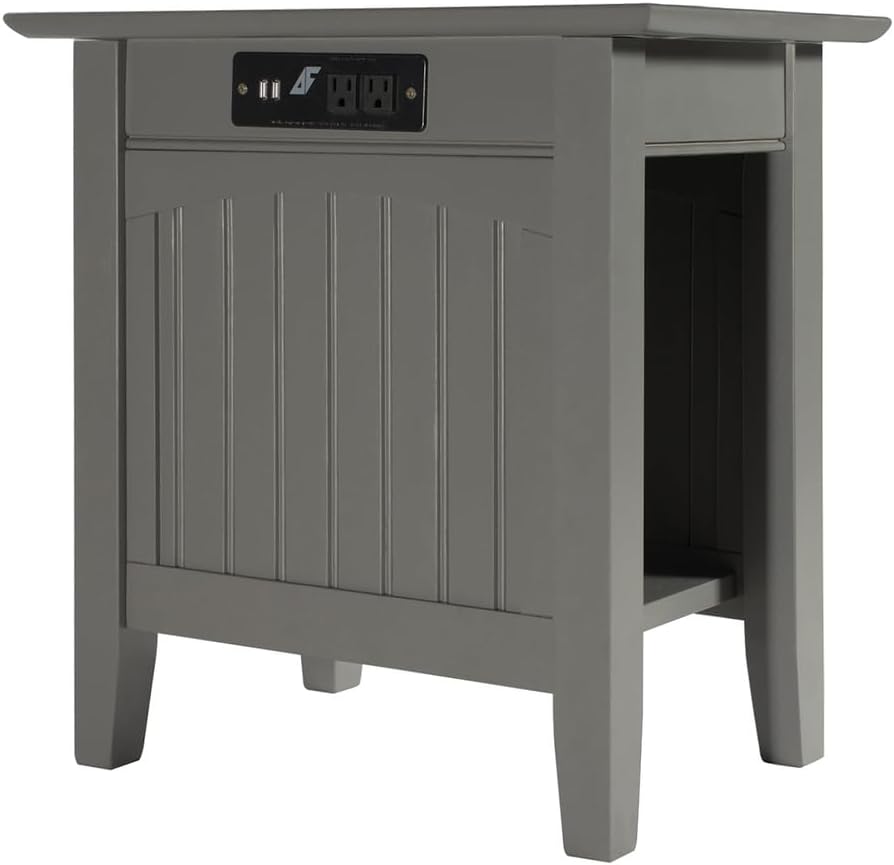 AFI Nantucket Chair Side Table with Built-in Charger in Grey