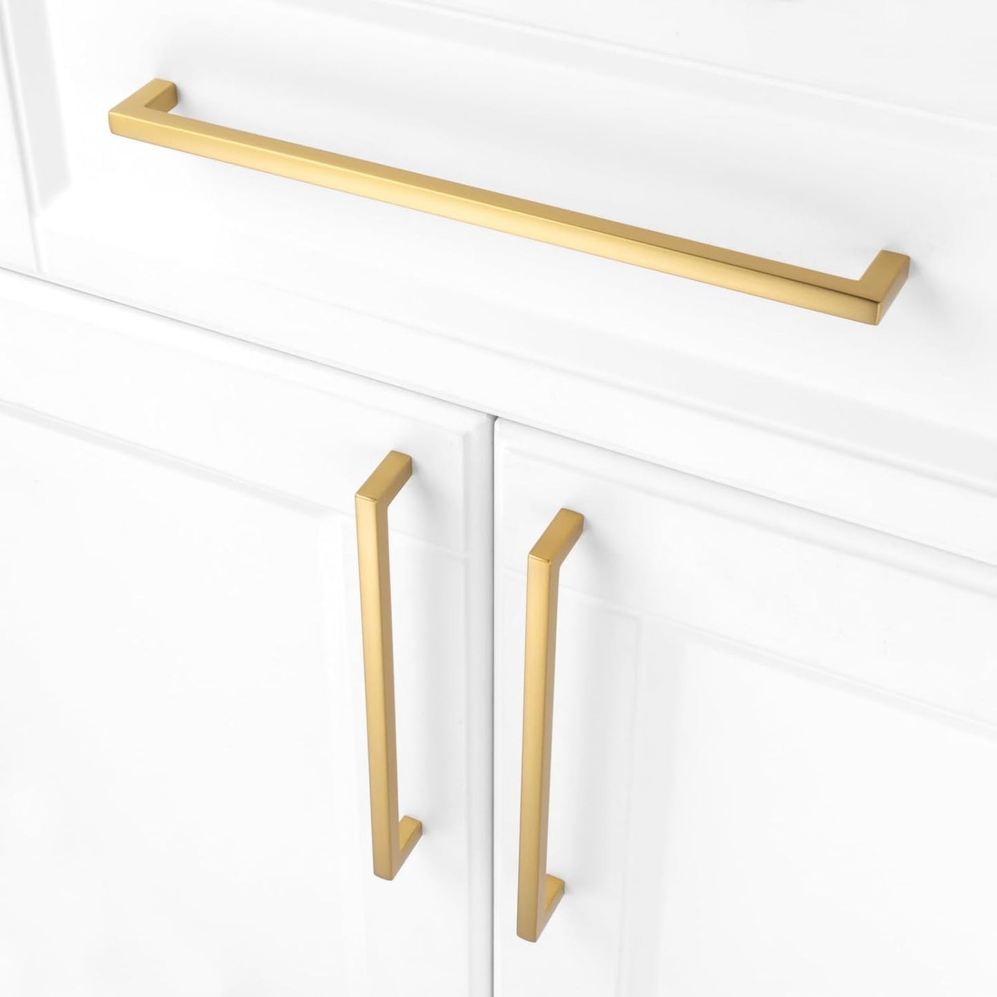 KOOFIZO Solid Square Bar Cabinet Handle - Brushed Gold Furniture Pull, 10 Inch/256mm Screwhole Distance, Pack of 5 for Kitchen Cupboard Door, Bedroom Dresser Drawer, Bathroom Wardrobe Hardware