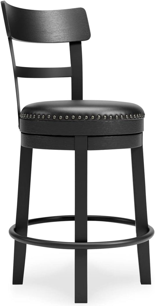 Signature Design by Ashley Valebeck Faux Leather Pub Height Swivel Barstool, 24.38" Seat Height, Black