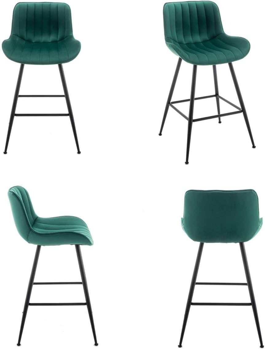 24 Inches Velvet Upholstered Island Stools, Bartools Set of 2, Fabric Counter Stools with Back, Counter Height Bar Chairs with Black Legs for Home Kitchen Island, Green.