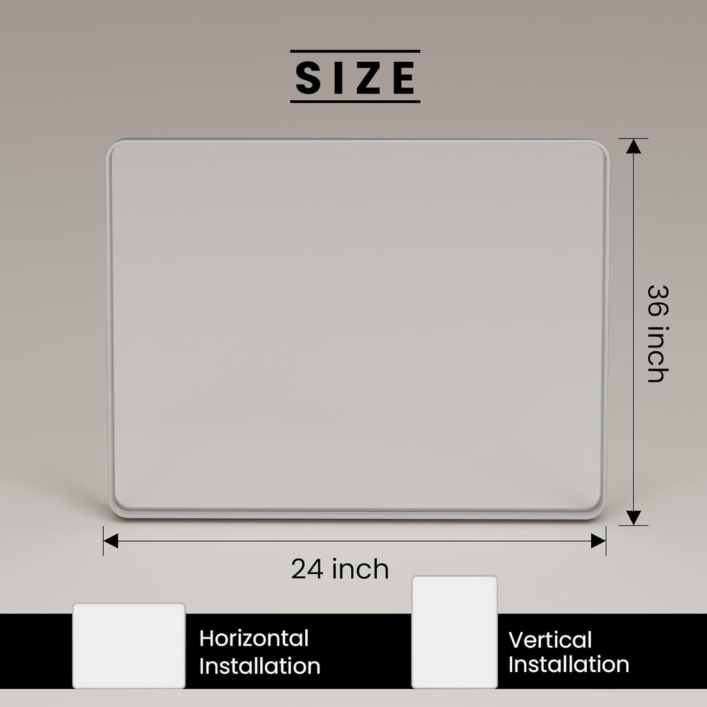 Brushed Nickel Bathroom Mirror 24x36 Inch, Brushed Silver Metal Frame Mirror Wall Mounted, Rounded Rectangle Bathroom Vanity Mirror, Tempered Glass, Anti-Rust, Horizontal/Vertical