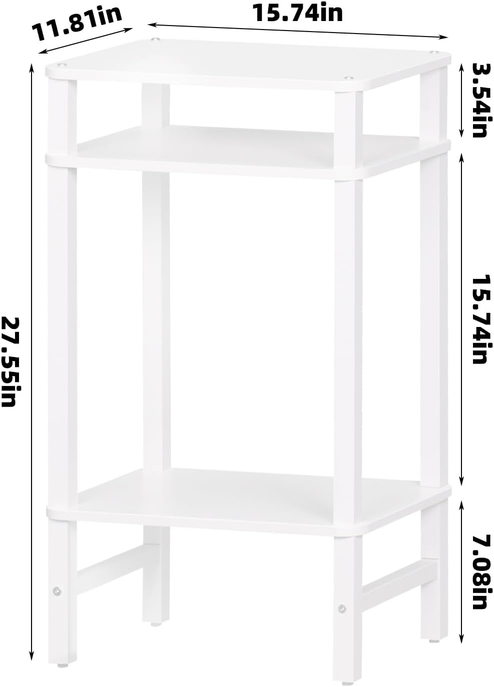 28in Tall Side Table Set of 2, 3-Tier Small Narrow End Table for Couch, Skinny Nightstand for Small Space, Farmhouse Slim Night Stand with Storage, Wooden Frame Thin Bedside Table, White