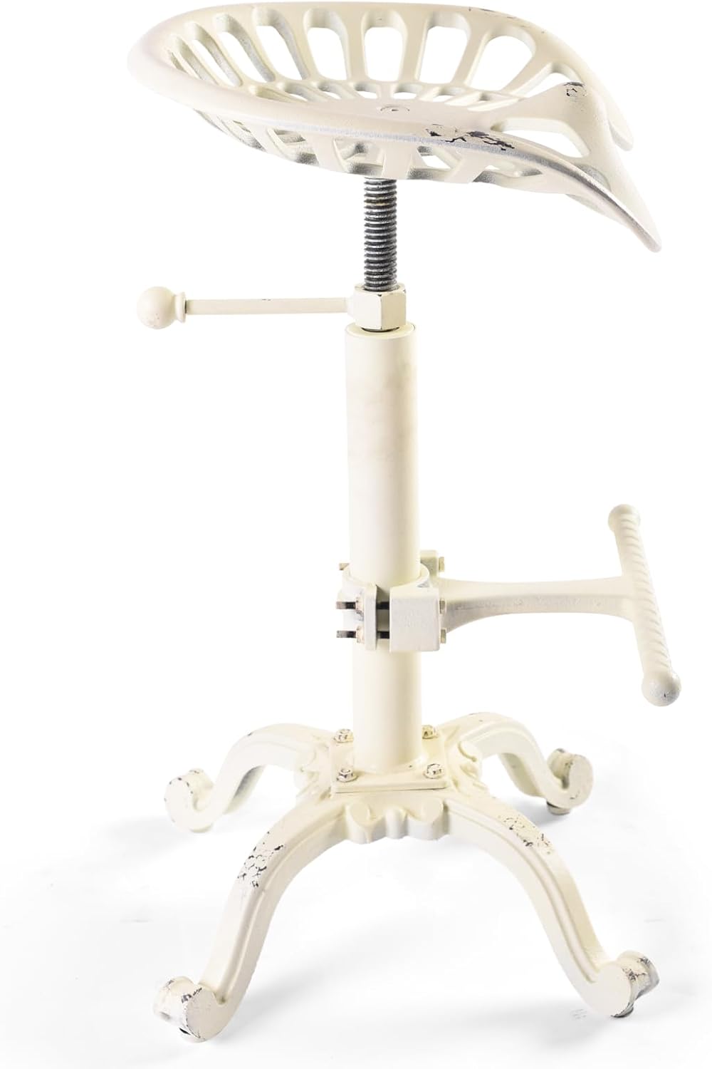 LOKKHAN Adjustable Rustic Industrial Bar Stool - Cast Iron Tractor Seat Swivel Stool - Farmhouse Metal Breakfast Bar Stool - Counter Height 19.7" to 26.8" - Perfect for Kitchen, Dining, and Pub Use