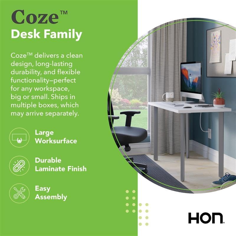 HON Coze Home Office Desks, Sturdy Table Computer Desk, 48", White Top, Black Base