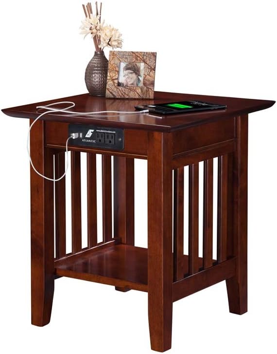 AFI, Mission End Table with Charging Station, Walnut