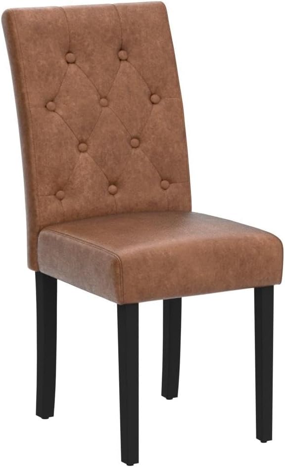 Yaheetech Dining Chairs Set of 6 Modern Style Faux Leather Dining Room Chairs with Solid Wood Legs and Button Tufted Padded for Home Kitchen, Retro Brown