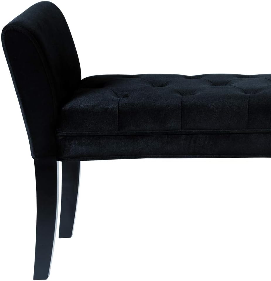 Armen Living Chatham Bench in Black Velvet and Black Wood Finish