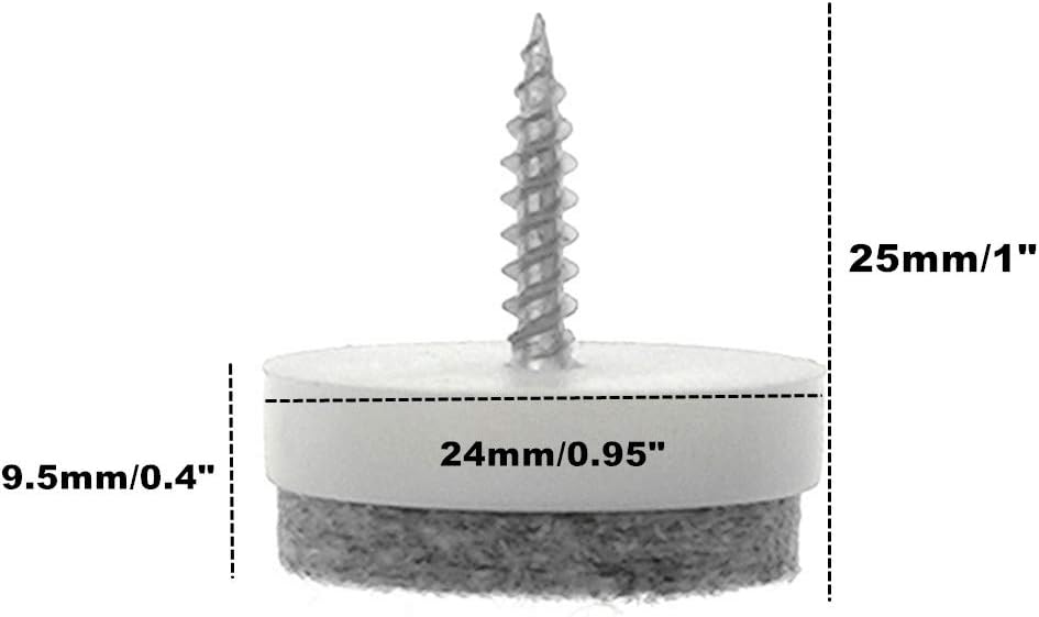 ALIMITOPIA 40pcs Screw-on Furniture Felt Pad Chair Glide Slider Hardwood Floor Protector for Wooden Leg Feet of Chair Table Furniture(Φ24mm or 0.95";White)