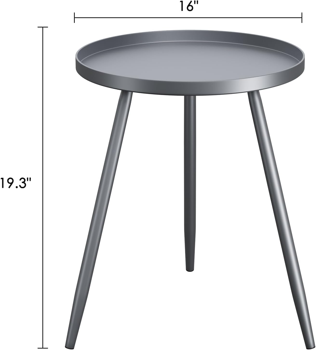 Apicizon 16" Round Side Table Set of 2, Metal End Table for Living Room, Bedroom, Bedside, Mid Century Modern Coffee Table or Circle Accent Table for Small Spaces, Grey