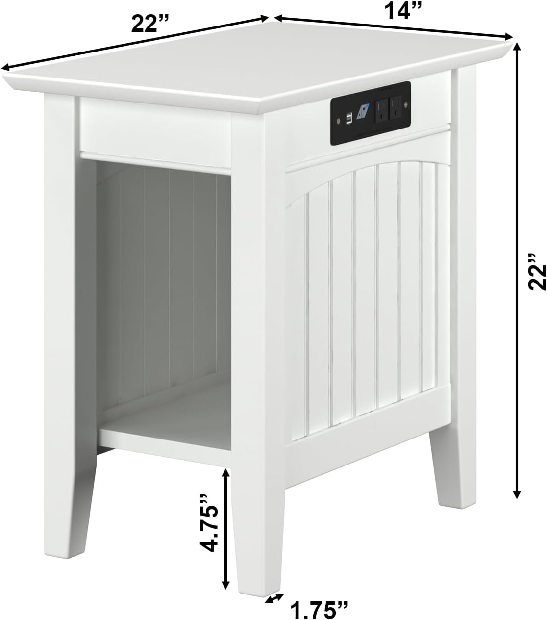 AFI Nantucket Chair Side Table with Built-in Charger in White