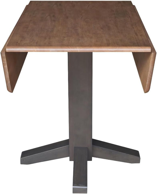 IC International Concepts Solid Wood 36" Square Dual Drop Leaf Dining Table, Hickory/Washed Coal