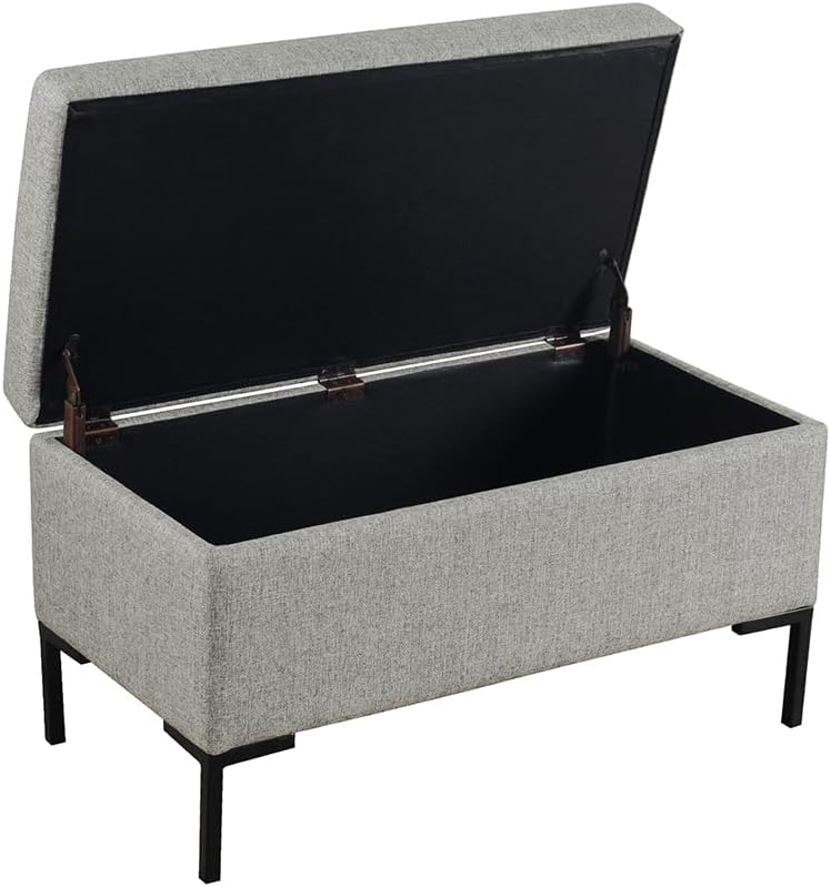 HomePop Upholstered Storage Bench with Metal Leg|Homepop Home Décor|Bench with Storage for Living Room & Entryway - Gray Woven