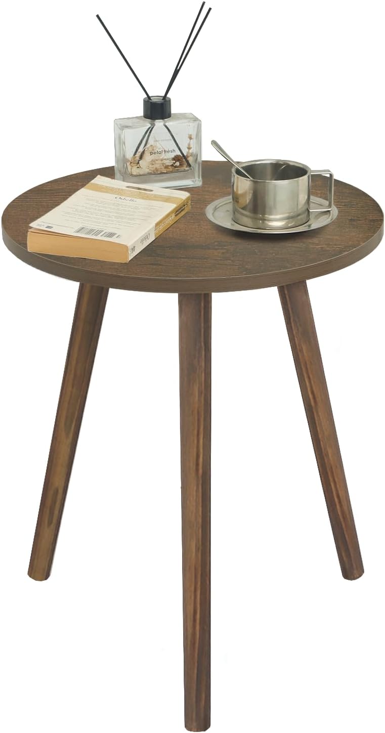 AWASEN Round Side Table, Small End Table for Living Room, Modern Wood Accent Coffee Side Table with Wood Legs for Small Space, Easy Assembly, Rustic Brown