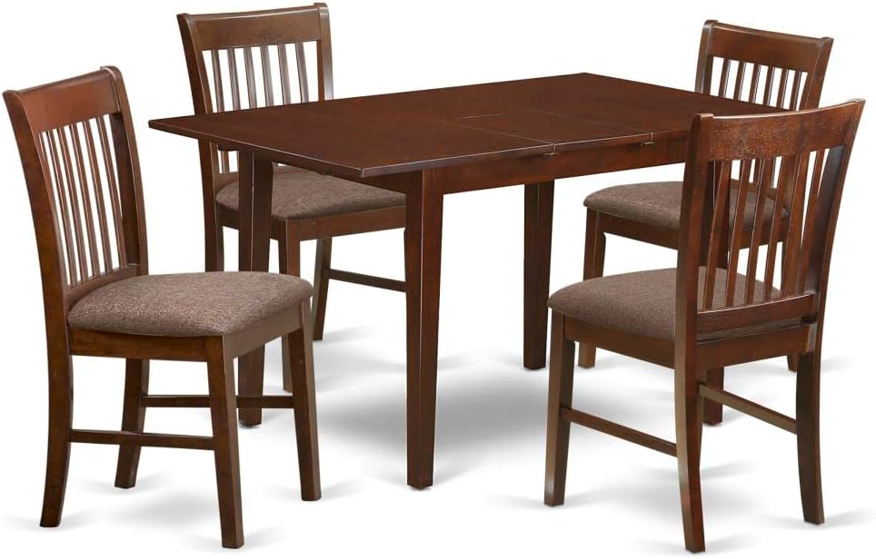 East West Furniture PSNO5-MAH-C 5 Piece Kitchen Table & Chairs Set Includes a Rectangle Dining Table with Butterfly Leaf and 4 Linen Fabric Dining Room Chairs, 32x60 Inch, Mahogany