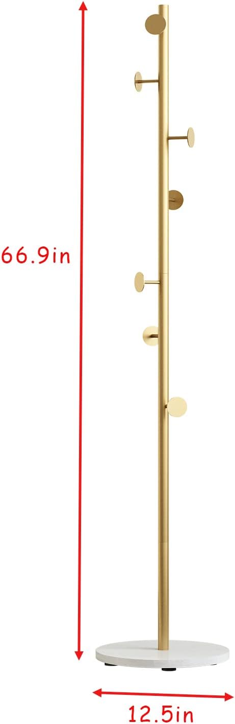 Gold Coat Racks, Metal Coat Rack Freestanding with Hooks, Entryway Coat Rack Stand, Coat Racks with Marble Base, Coat Tree for Hanging Clothes, Hats, Bags