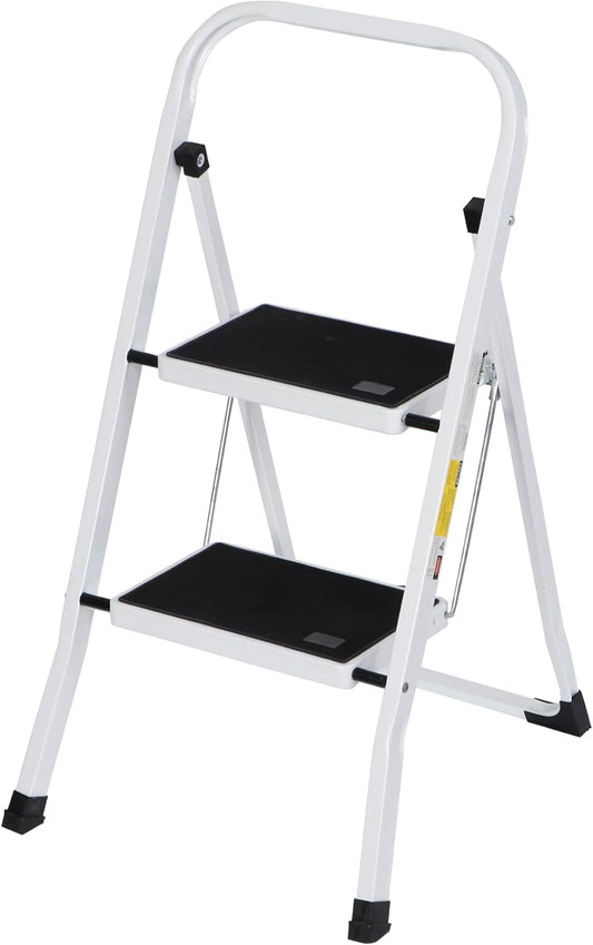 Simpli-Magic Step Ladder, 2 Step Stool Ergonomic Foldable with Wide Anti-Slip Pedal, Multi-Use for Household, Kitchen and Office (300 LBS Capacity)