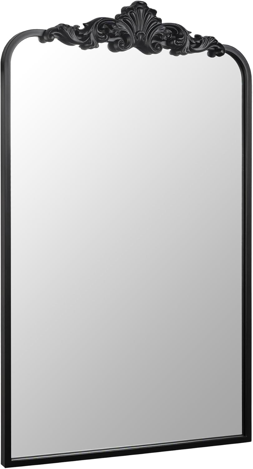 Ruomeng Traditional Wall Mirror, Black Bathroom Mirror Baroque Inspired Wall Décor, Accent Mirror for Vanity Entryway and Living Room, 19” x 30.5”