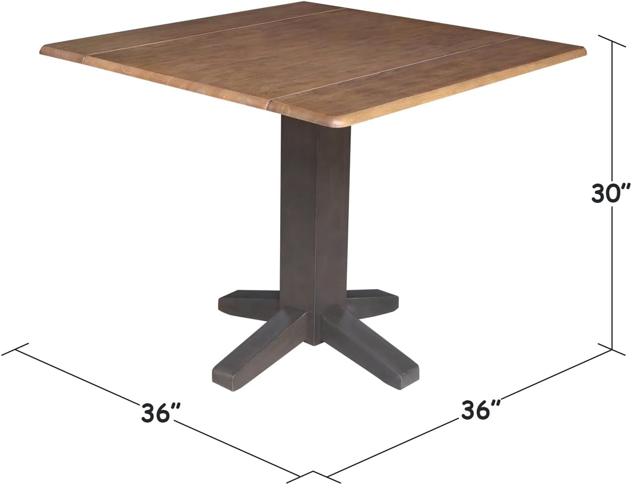 IC International Concepts Solid Wood 36" Square Dual Drop Leaf Dining Table, Hickory/Washed Coal