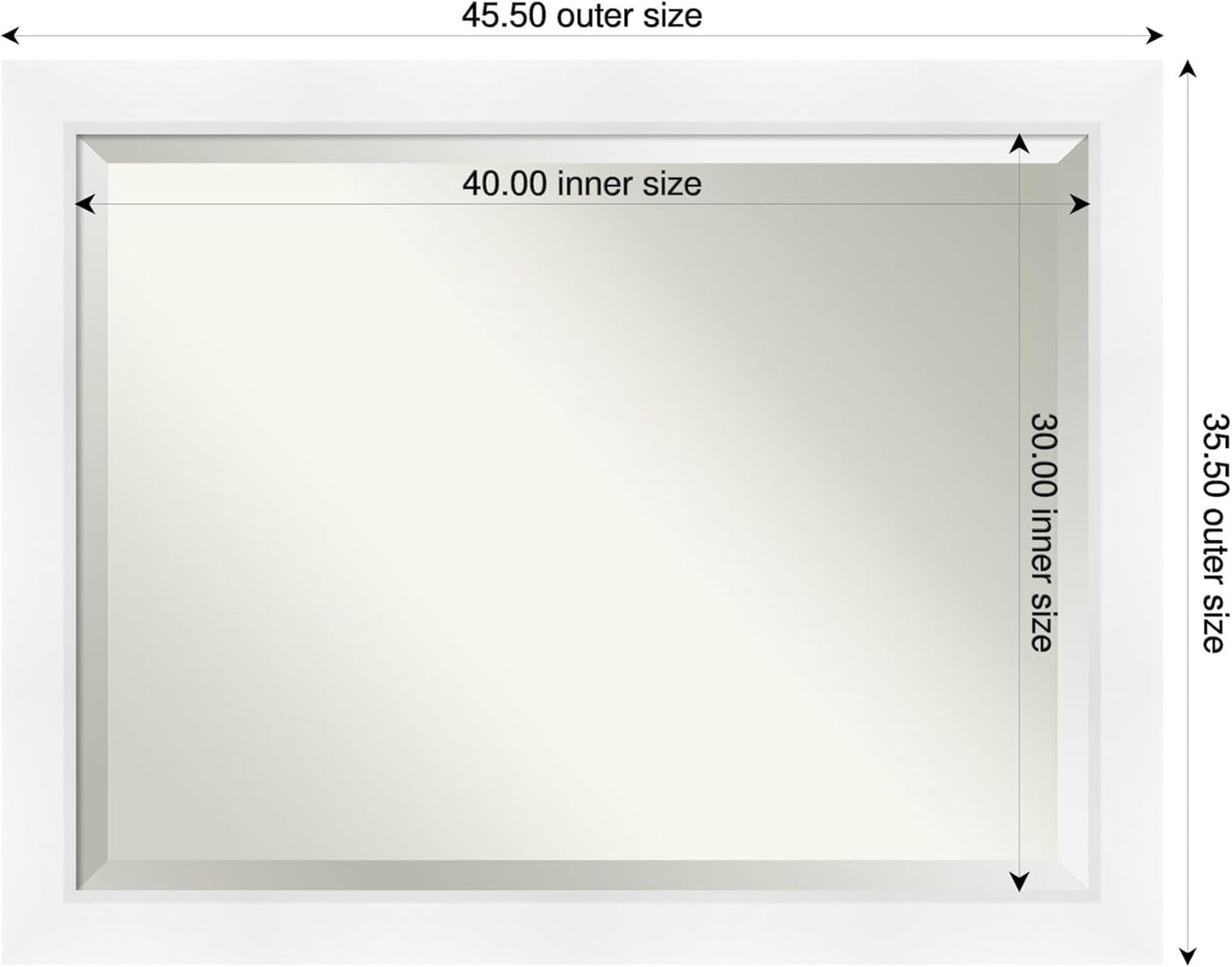 Amanti Art White Bathroom Mirror for Over Sink, 36x46 Sloped White Rectangle Vanity Mirror, X-Large Modern Contemporary Frame, Hangs Horizonally and Vertically, Bathroom Wall Decor, Beveled Edge