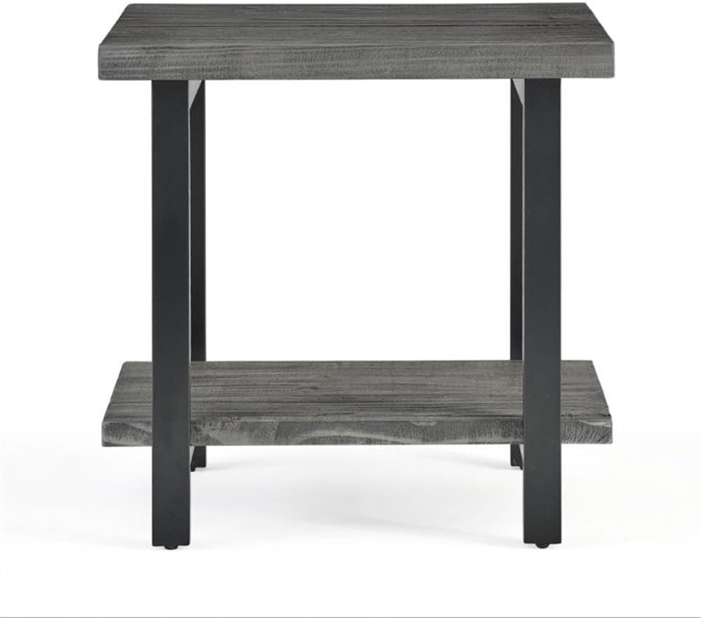 Alaterre Furniture Pomona Metal and Wood 2-Tier End Table, Living Room Furniture, Rustic, Natural Finish with Solid Wood, 2 Shelves in Slate Gray