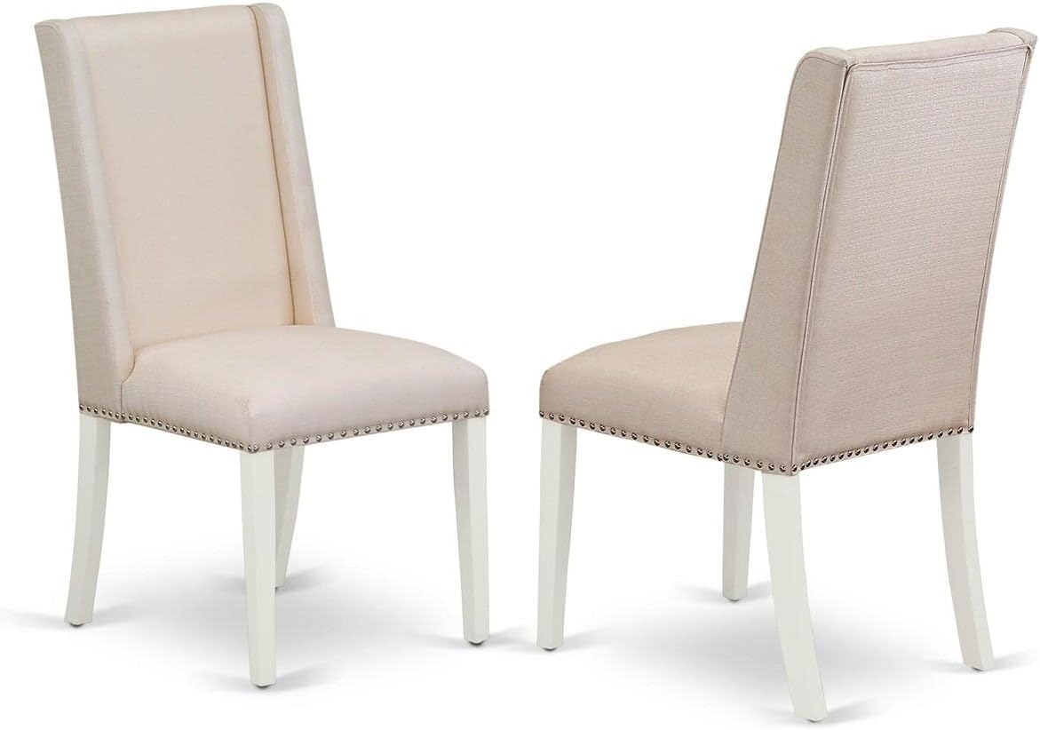 East West Furniture NOFL5-LWH-01 5 Piece Modern Dining Table Set Includes a Rectangle Wooden Table with Butterfly Leaf and 4 Cream Linen Fabric Upholstered Chairs, 32x54 Inch, Linen White