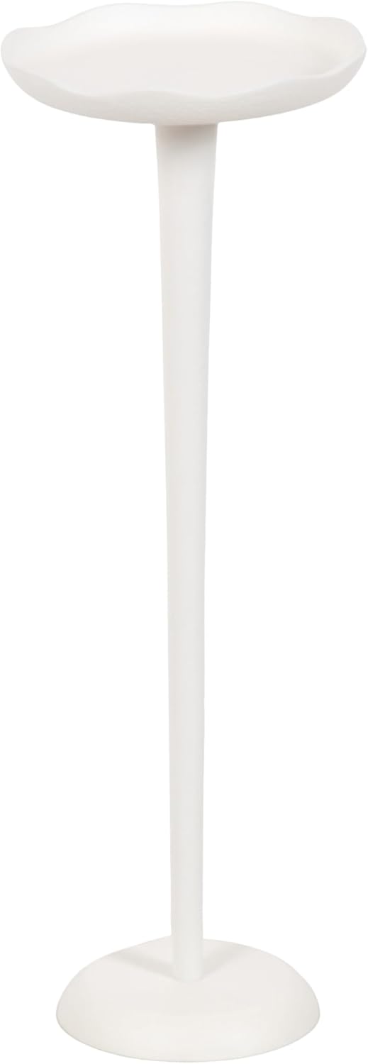 Kate and Laurel Alessia Modern Decorative Metal Drink Table, 8 x 8 x 22, White, Transitional Round Cast Aluminum Pedestal Plant Stand with Rough Texture and Wavy Scalloped Edge