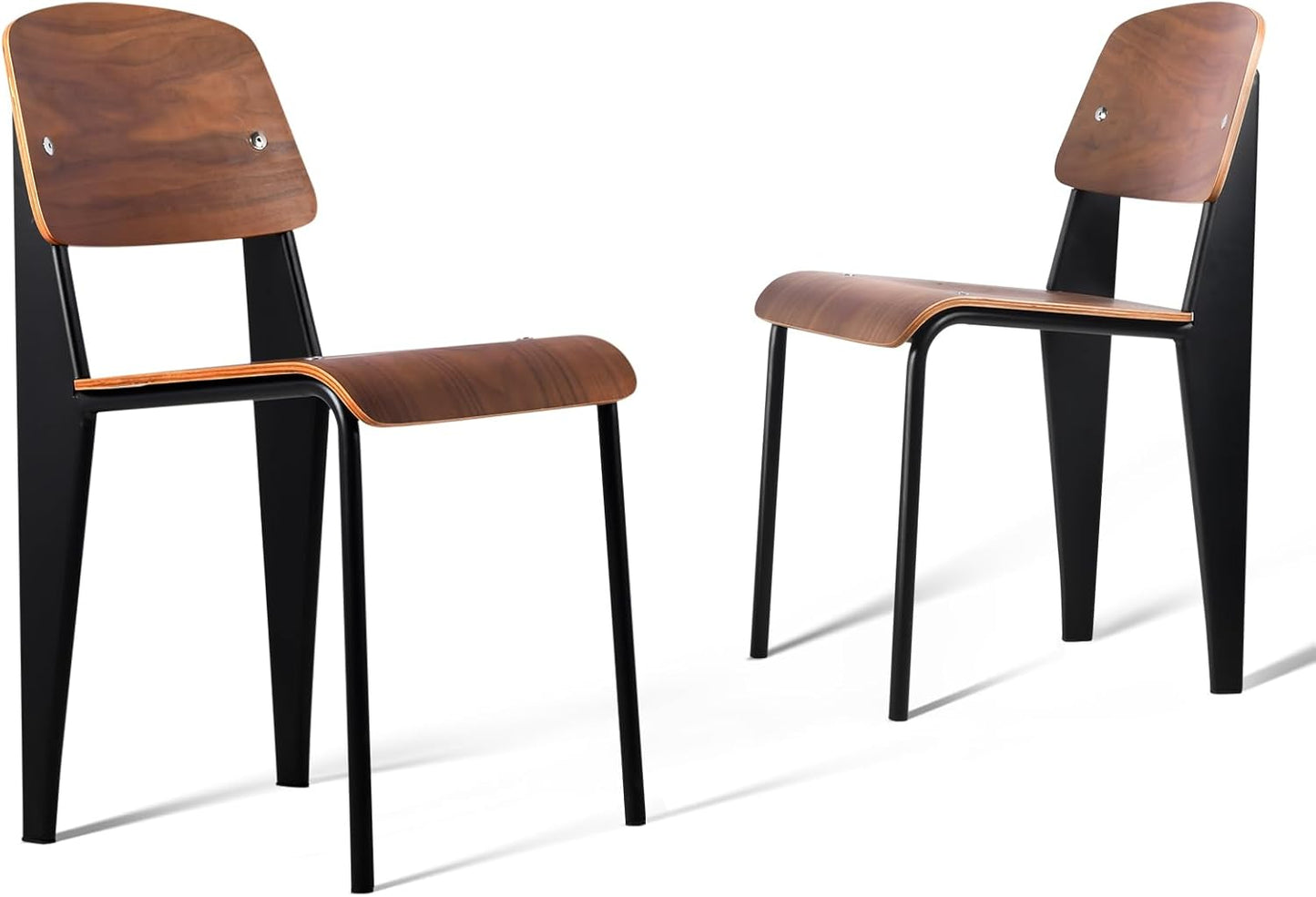 LOKKHAN Dining Chairs, Vintage Wood Metal Home Kitchen Breakfast Cafe Chairs, Backrest Stool, Study Chair, Modern Commercial Conference Restaurant Chairs, Walnut Seat-2-Pcs Set