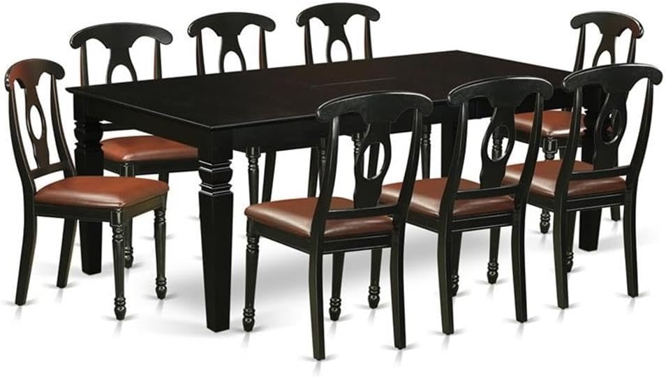 East West Furniture LGKE9-BLK-LC 9 Piece Dining Room Set Includes a Rectangle Kitchen Table with Butterfly Leaf and 8 Faux Leather Upholstered Dining Chairs, 42x84 Inch, Black