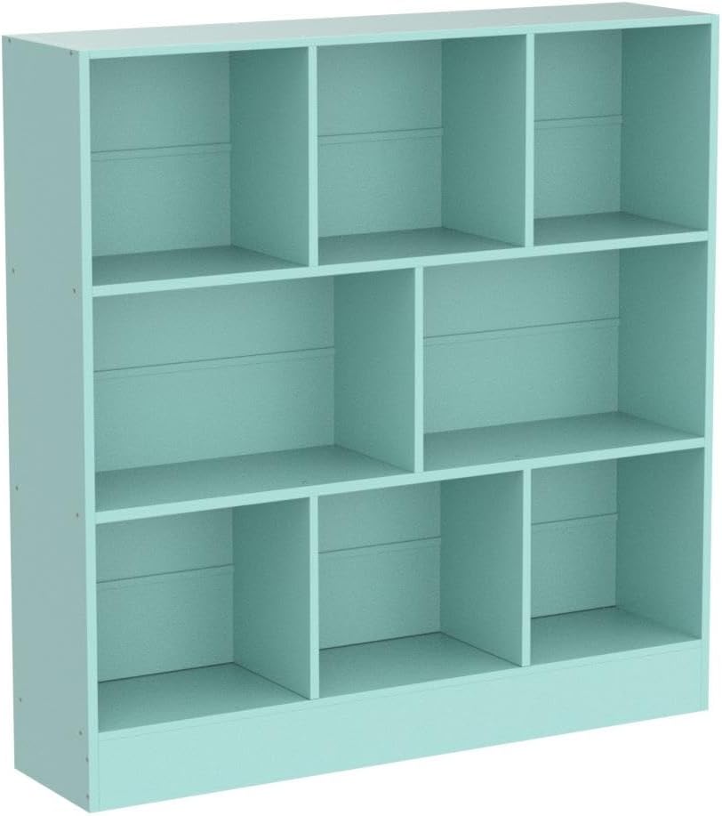LEYAOYAO 8 Cube Bookshelf with Base,3 Tier Modern Mint-Green Kids Bookcase,Standing Wide Bookshelves Storage Organizer Toy Shelf,Wood Display Children's Book Shelves for Bedroom,Living Room,Nursery