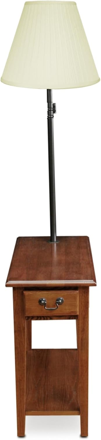 Haven Ridge Solid Wood Side Table with Built-In Swing Arm Lamp and Drawer, Medium Oak Brown, Perfect for Entryways, Living Rooms, and Small Spaces – Leick Home, 9037-MED