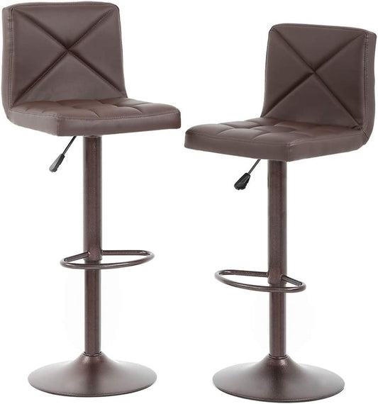 BestOffice Bar Stools Set of 2, PU Leather Swivel Bar Stools Kitchen Counter Height Bar Chairs with Hydraulic Adjustable for Kitchen, Dining Room and Restaurants