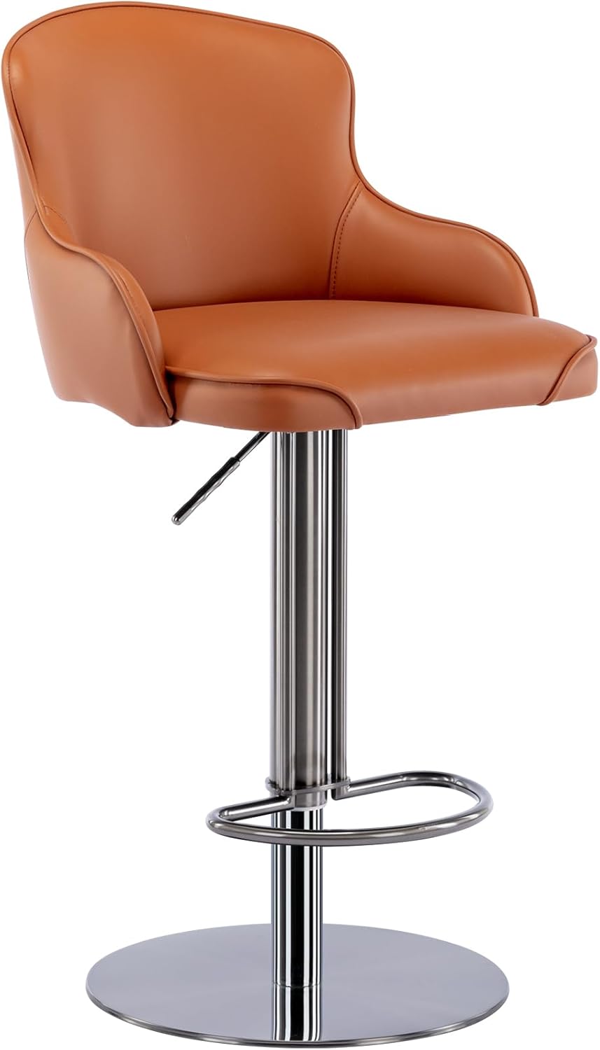 CozyRain Bar Stools Adjustable Stainless Steel Swivel Barstool with Back and Footrest,Modern Leather Upholstered Bar Chairs for Home,Kitchen,Bar, Counter Brown/Grey (Brown)