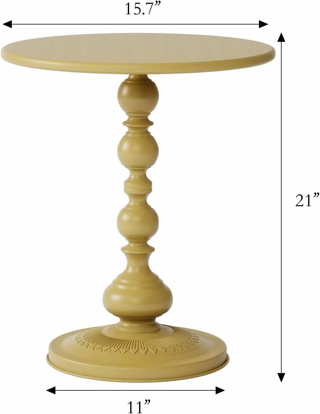 XIV Metal Small Round Side End Table, Vintage Matte Coffee Drink Cocktail Table, Accent Pedestal Table for Living Room Corners and Small Spaces, 21” Height (Gold)
