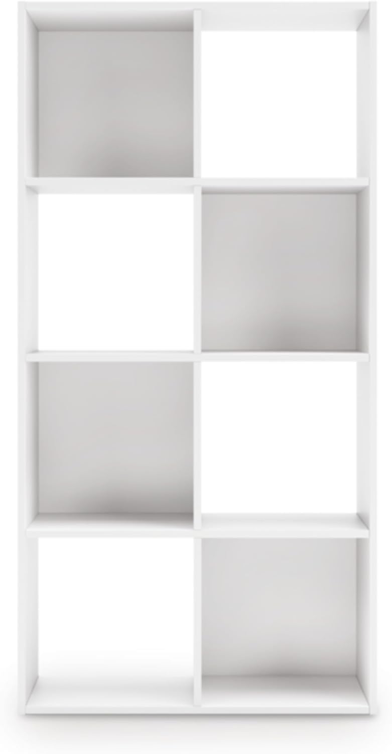 Signature Design by Ashley Onita Modern 4-Tier Floor Standing 8 Cube Organizer for Living Room, White