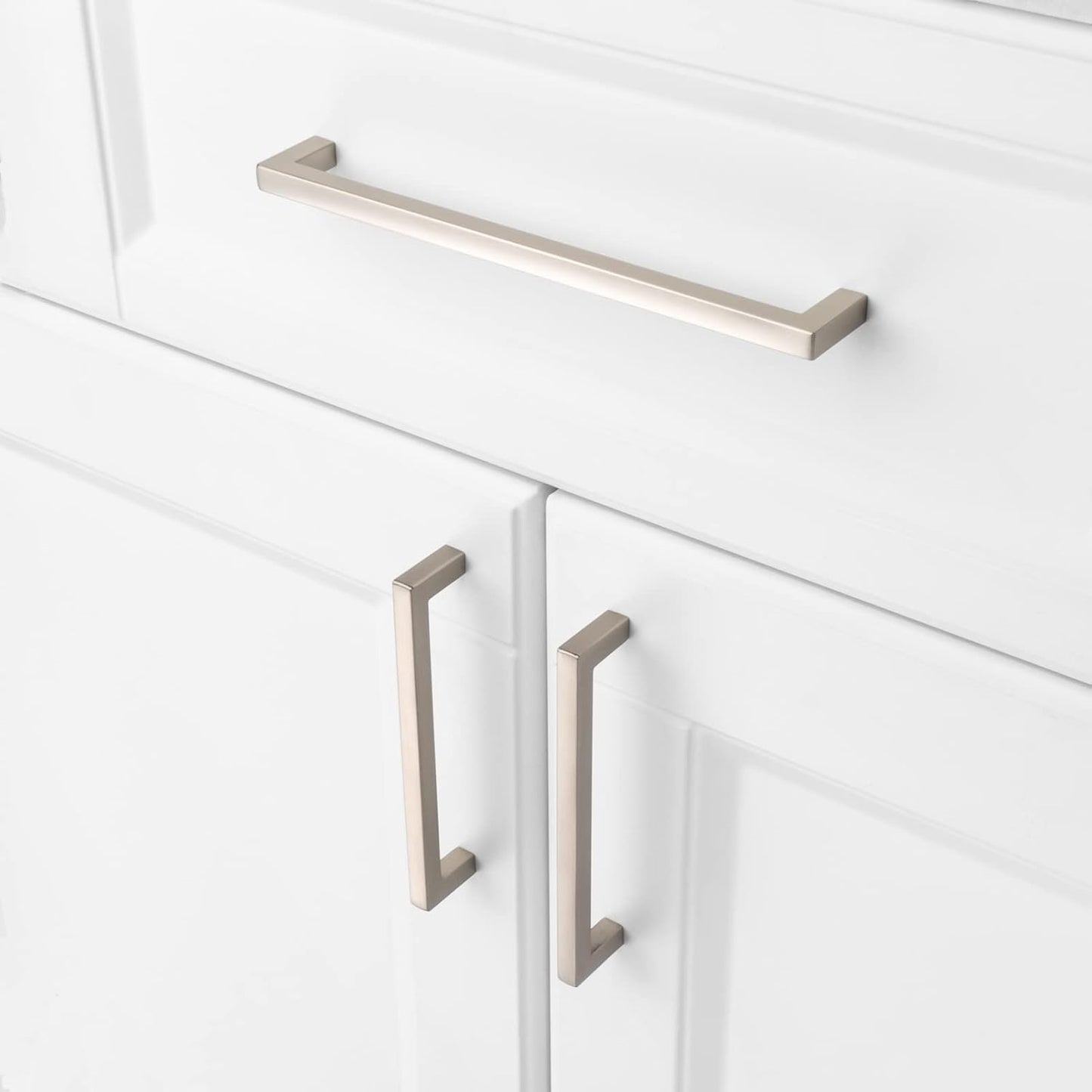 KOOFIZO Solid Square Bar Cabinet Handle - Brushed Nickel Furniture Pull, 7.6 Inch/192mm Screwhole Distance, Pack of 5 for Kitchen Cupboard Door, Bedroom Dresser Drawer, Bathroom Wardrobe Hardware