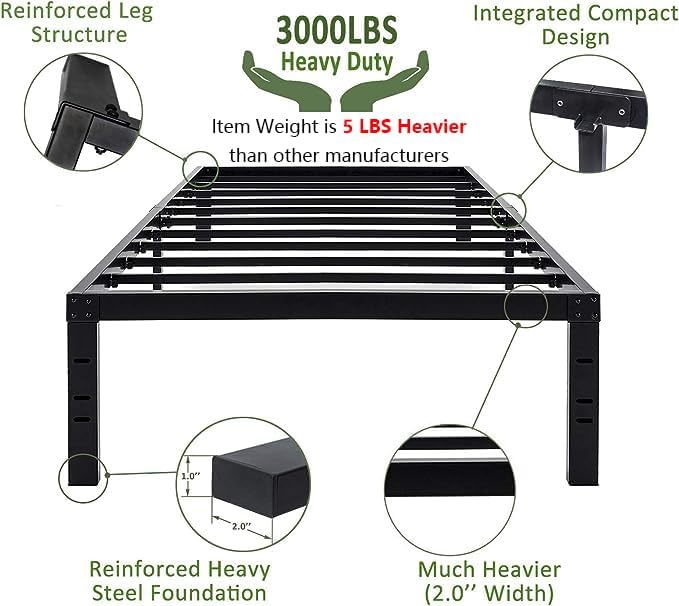 45MinST 18 Inch Platform Bed Frame/Easy Assembly Mattress Foundation / 3000lbs Heavy Duty Steel Slat/Noise Free/No Box Spring Needed,Twin XL